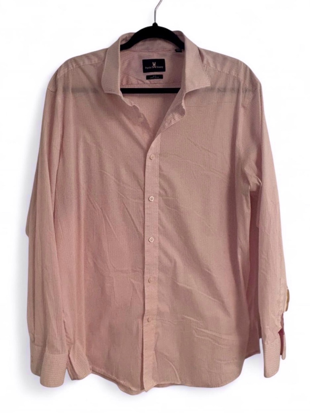 Psycho Bunny Men's Pale Pink Checkered Long-Sleeve Button-Down Dress Shirt